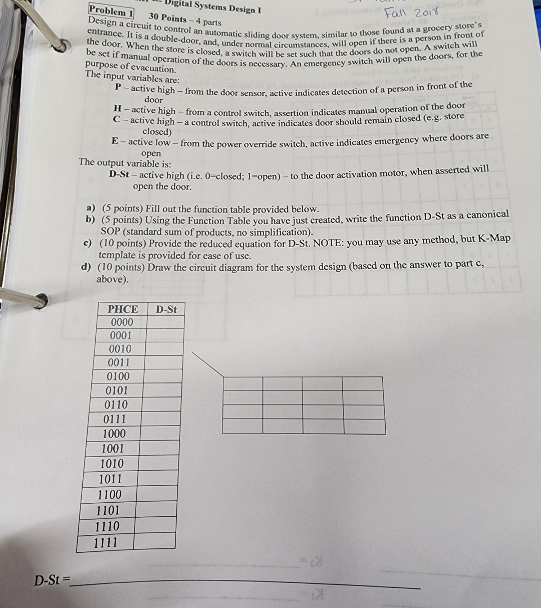 Problem 1 , 3 0 Points - 4 parts Design a circuit