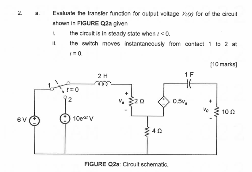 2 . a . Evaluate the transfer function for output