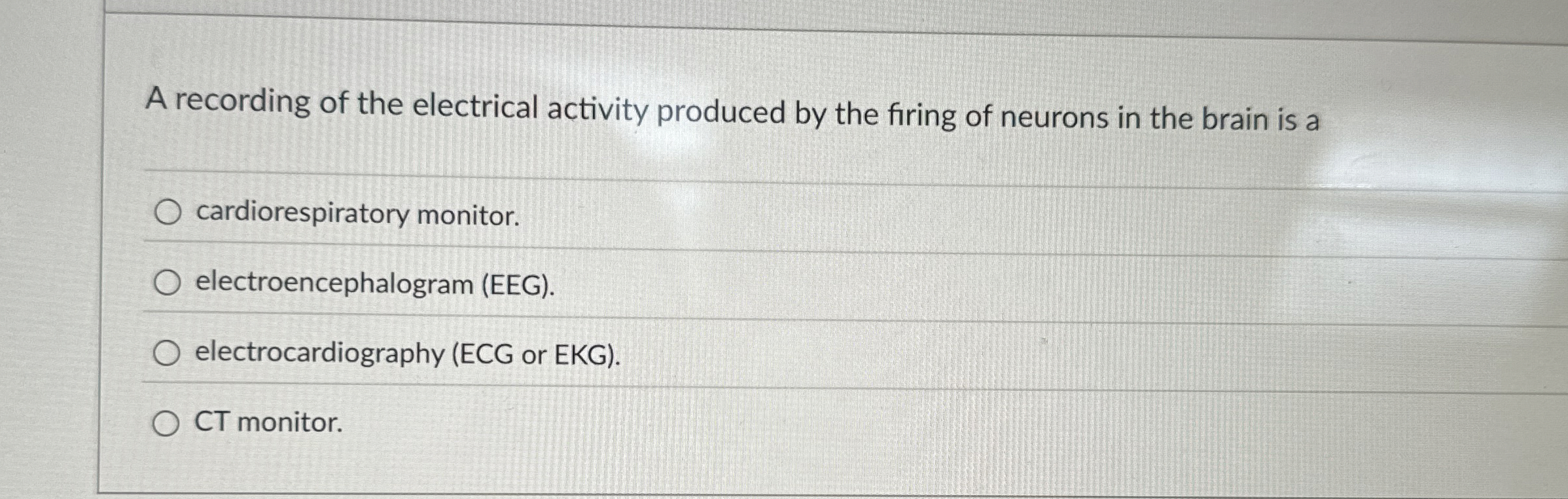 A recording of the electrical activity produced
