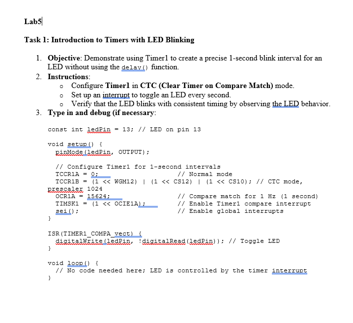 Lab 5 | Task 1 : Introduction to Timers with LED