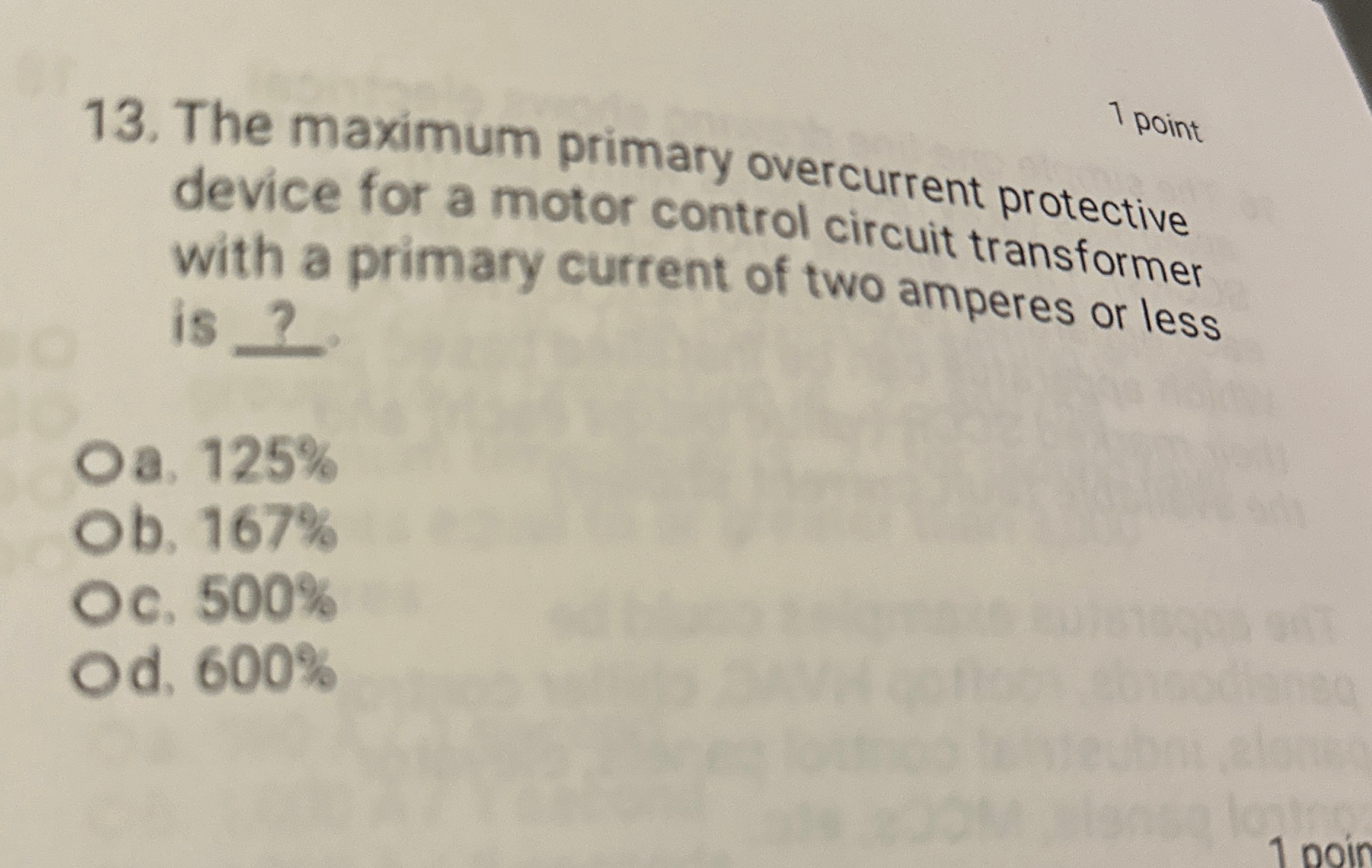 1 point 1 3 . The maximum primary overcurrent