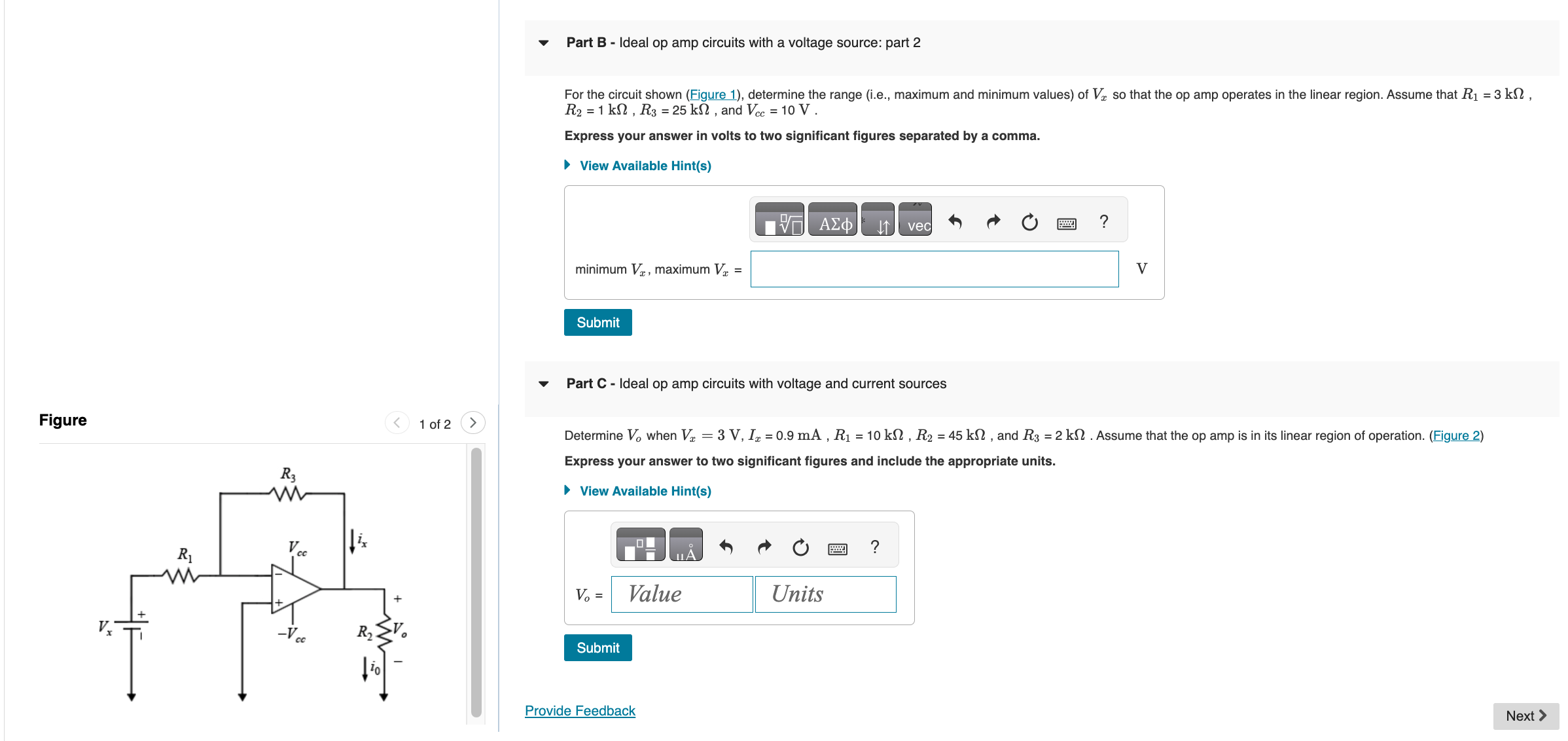 Part B - Ideal op amp circuits with a voltage