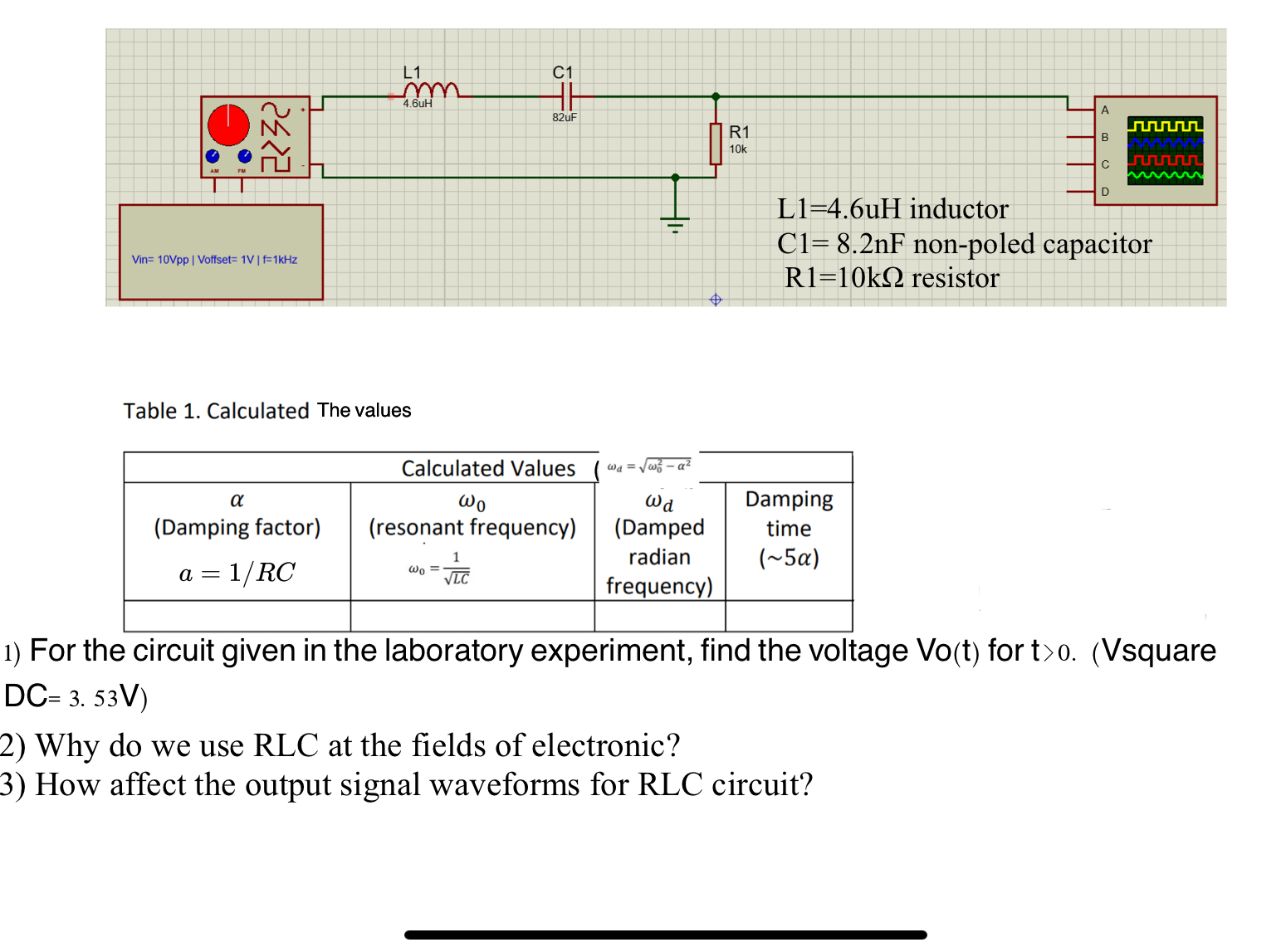 Circuit theory - 1 RLC circuit undamped response