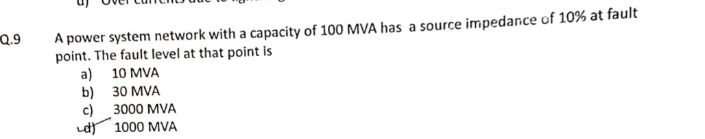 Q . 9 A power system network with a capacity of 1
