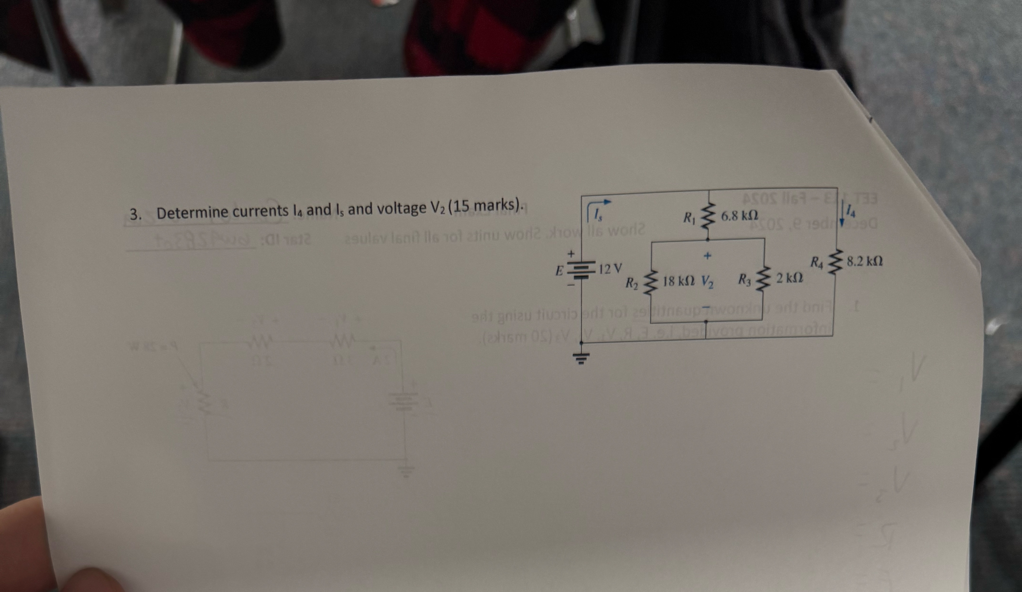Determine currents I 4 and I s and voltage V 2 (