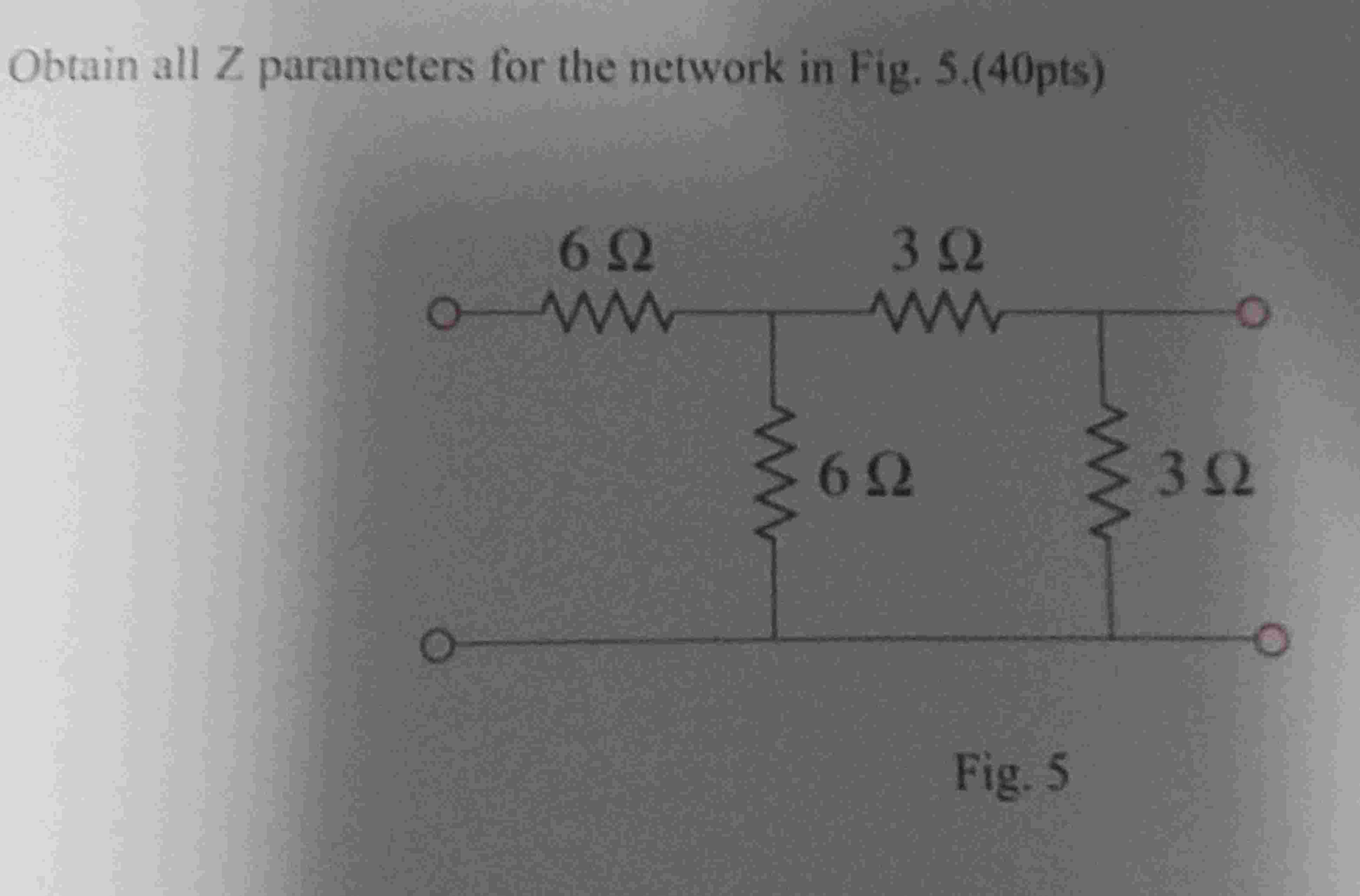 Obtain all Z parameters for the network in Fig. 5
