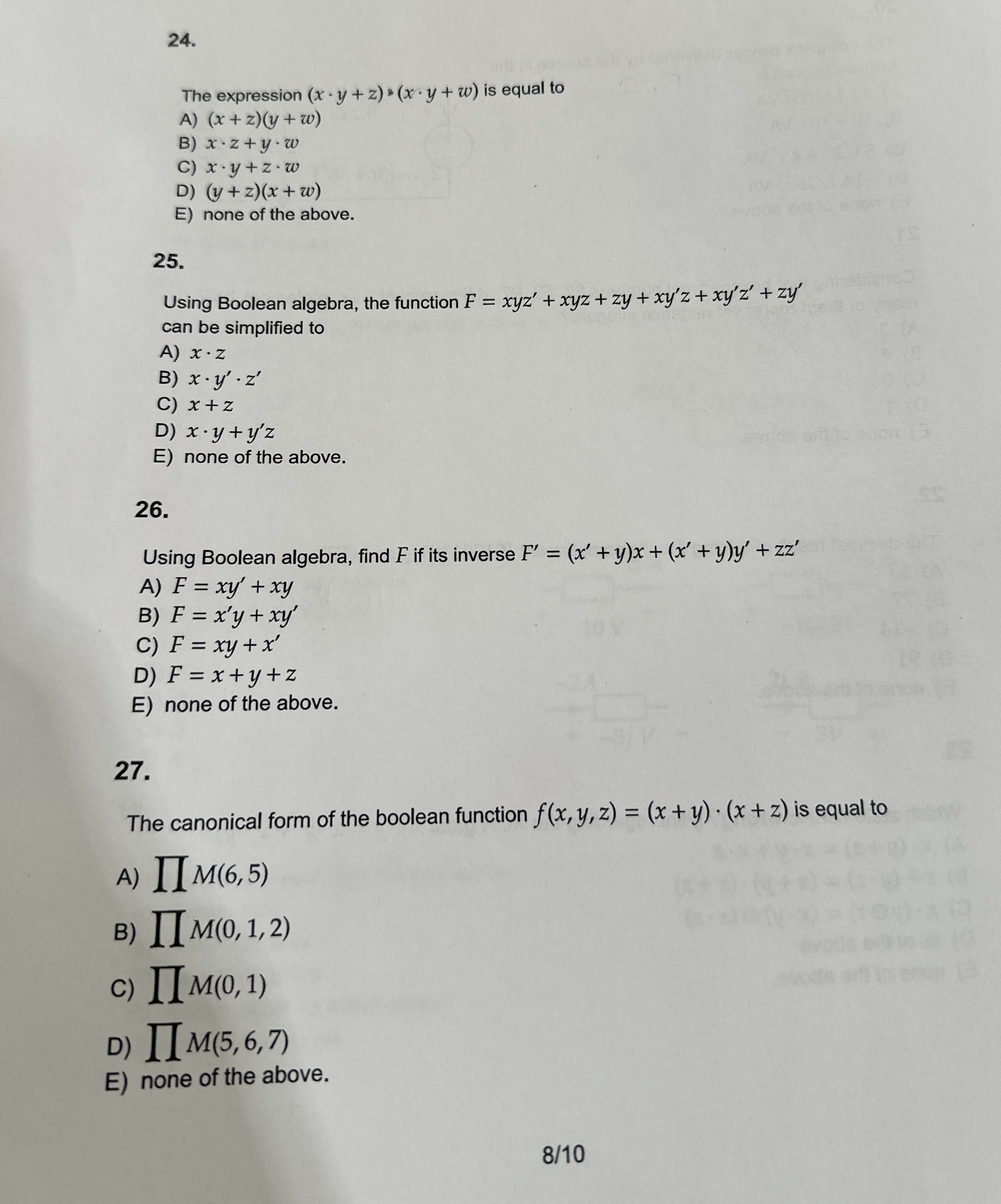 The expression ( x * y + z ) * ( x * y + w ) is
