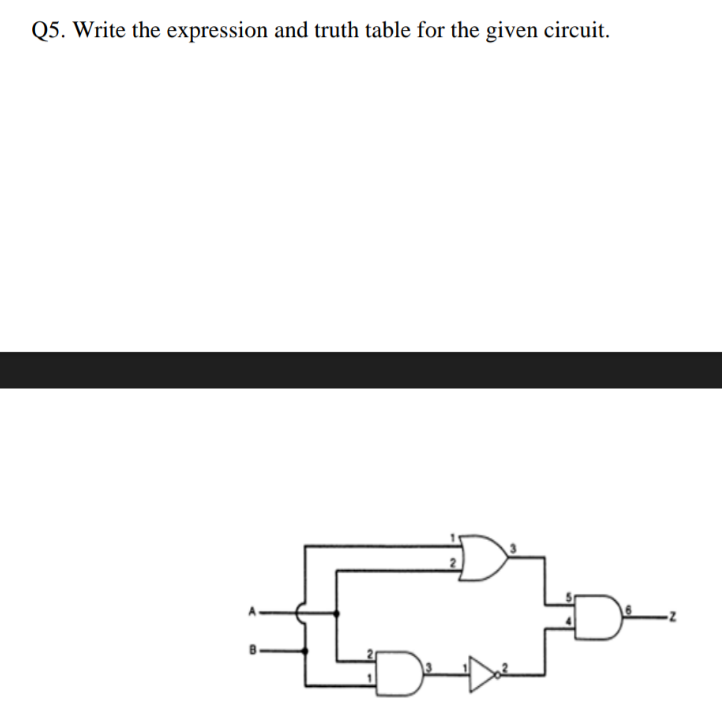 Q 5 . Write the expression and truth table for