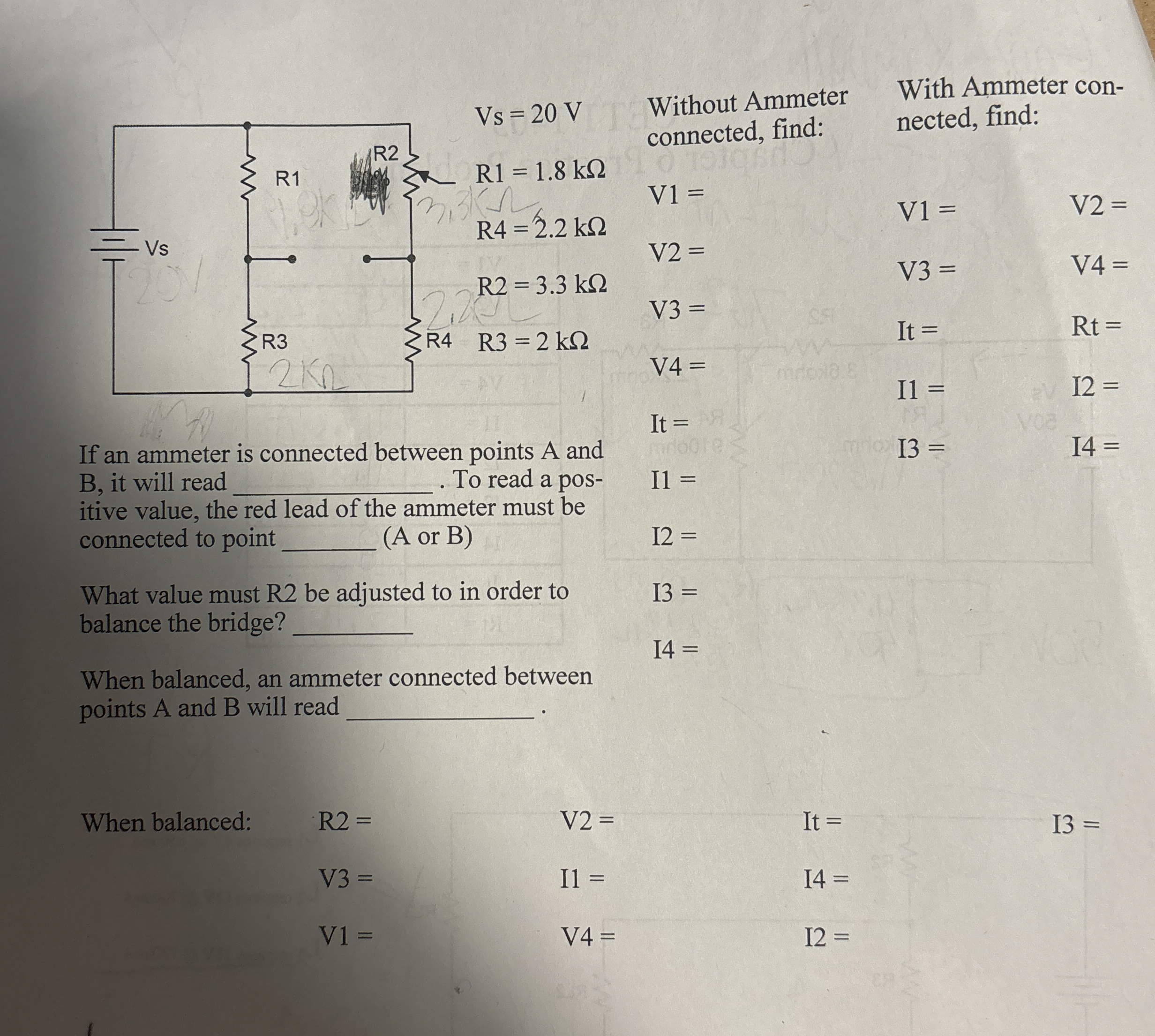 If an ammeter is connected between points A and B