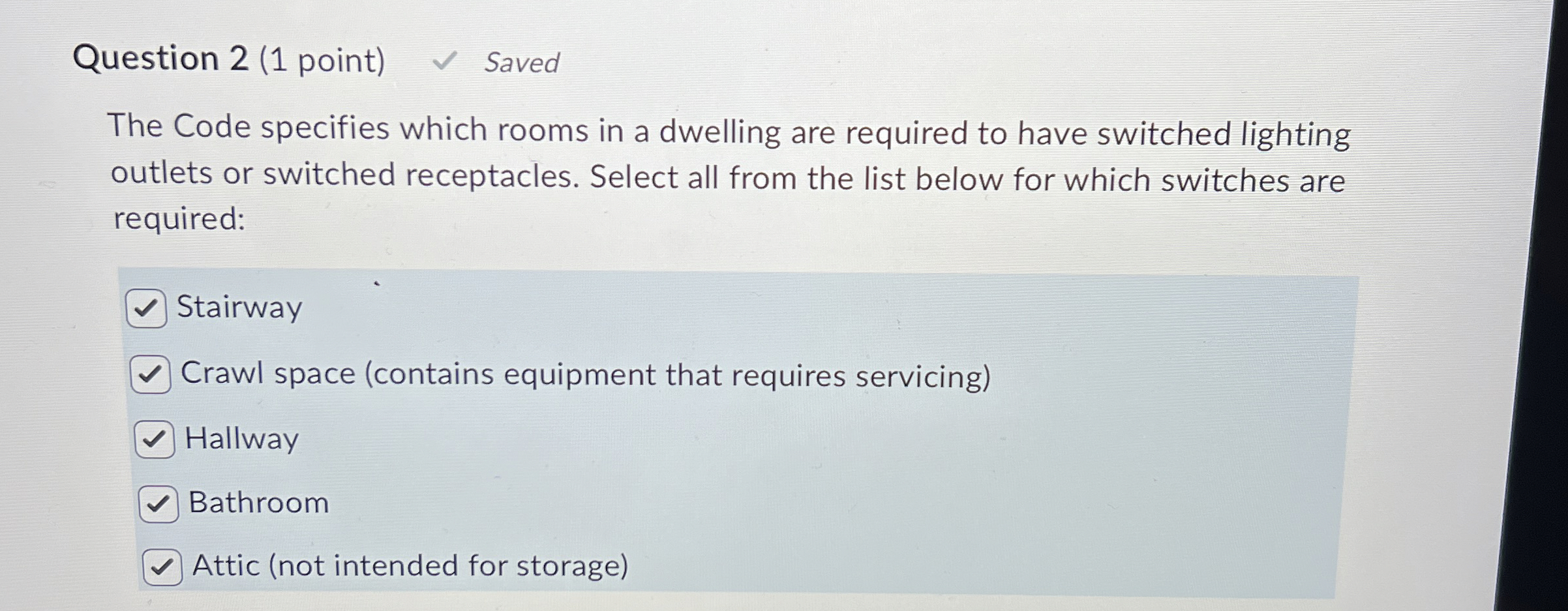 Question 2 ( 1 point ) Saved The Code specifies