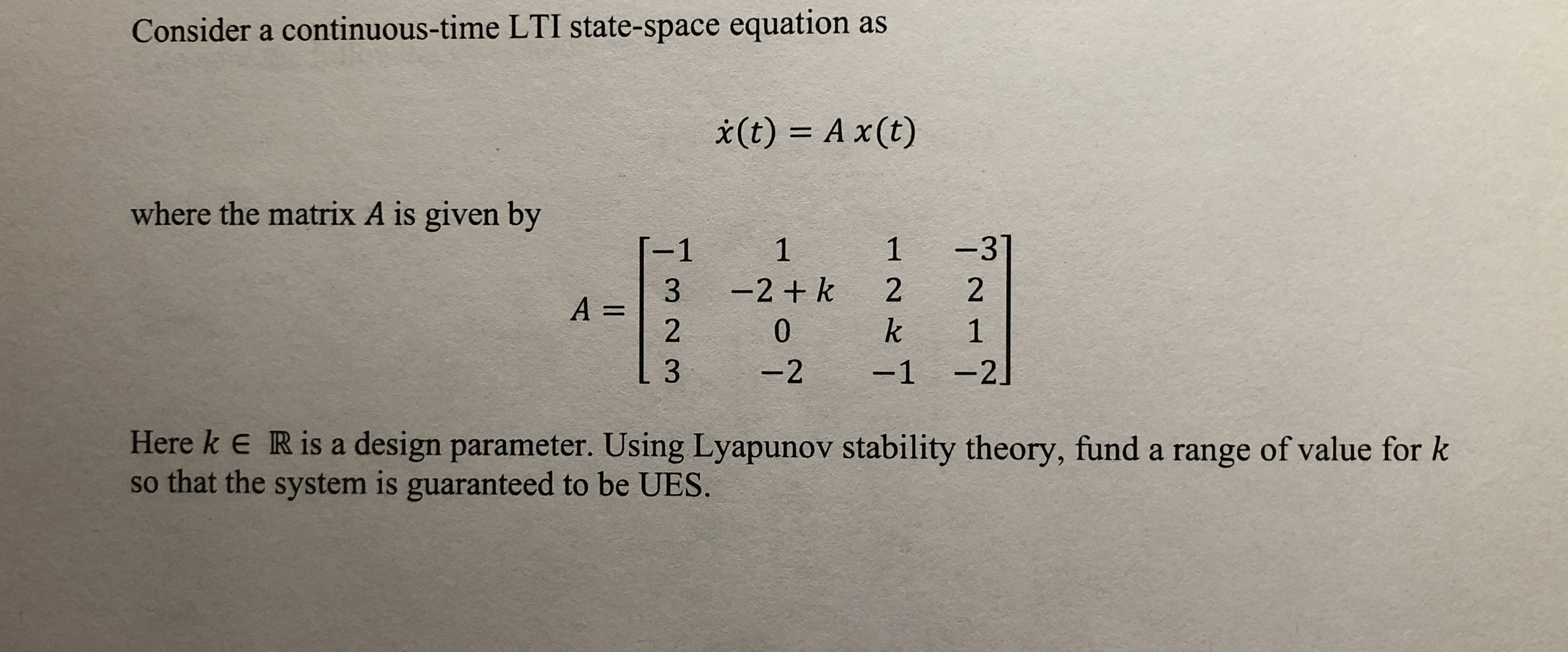 Consider a continuous - time LTI state - space