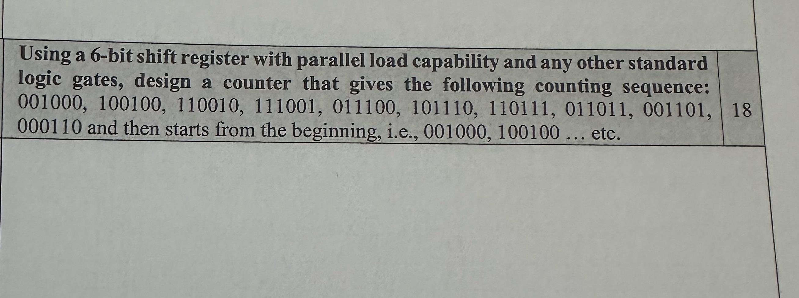 Using a 6 - bit shift register with parallel load