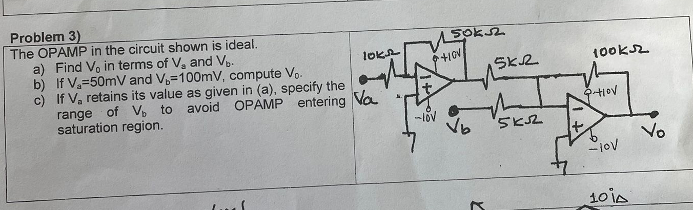 Problem 3 ) The OPAMP in the circuit shown is