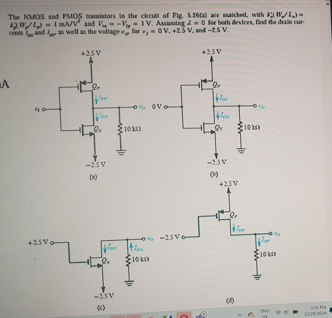 The NMOS and PMOS tramistors th the circult of