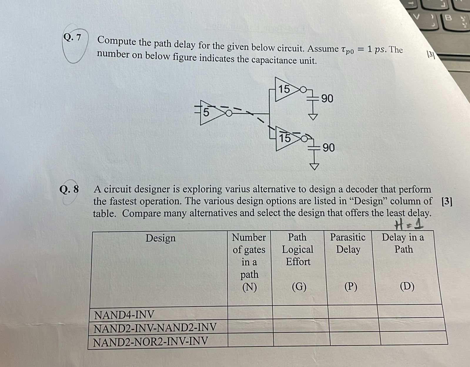 Q . 7 Compute the path delay for the given below
