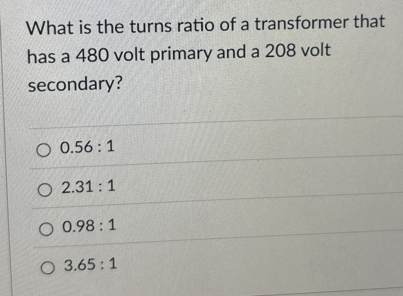 What is the turns ratio of a transformer that has