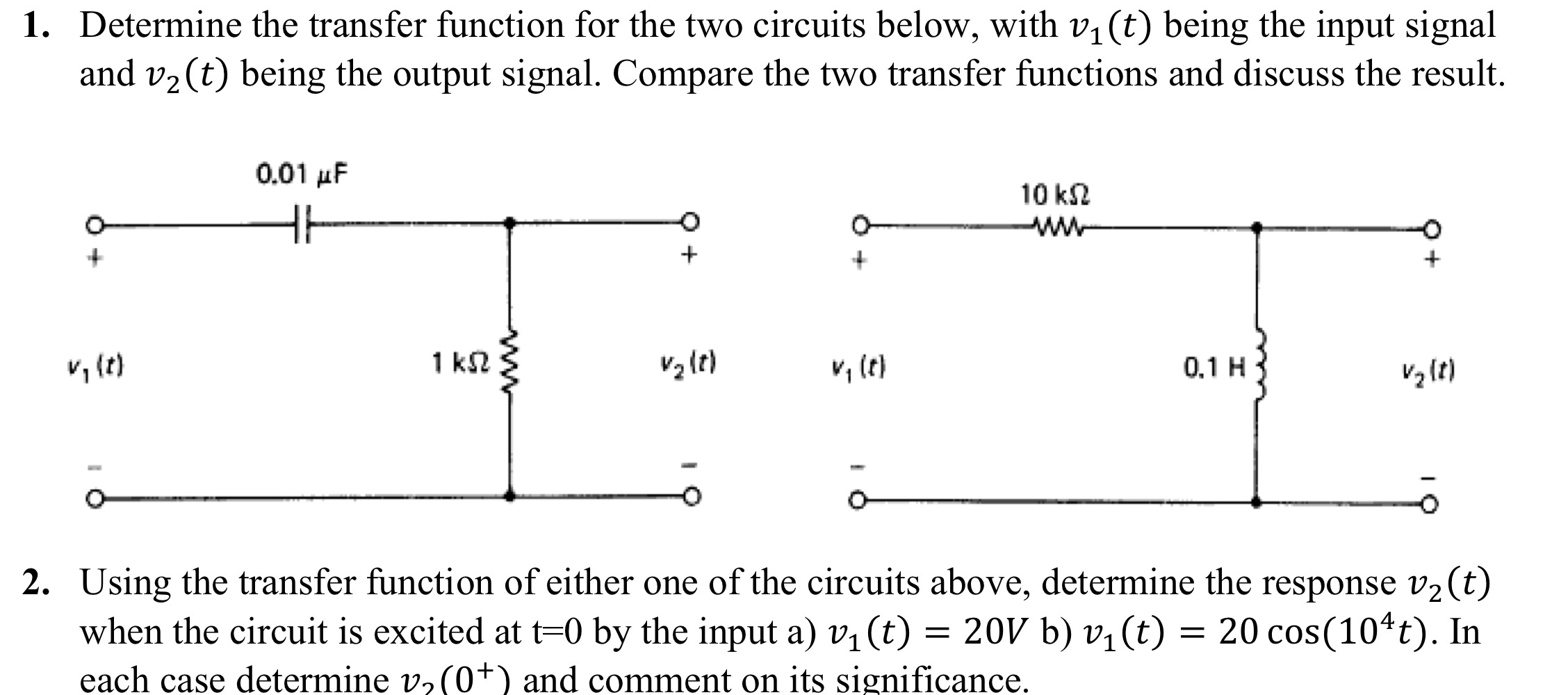 Determine the transfer function for the two