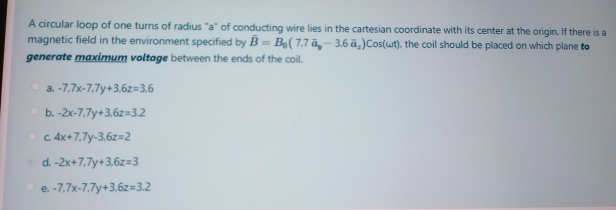 A circular loop of one turns of radius " a " of