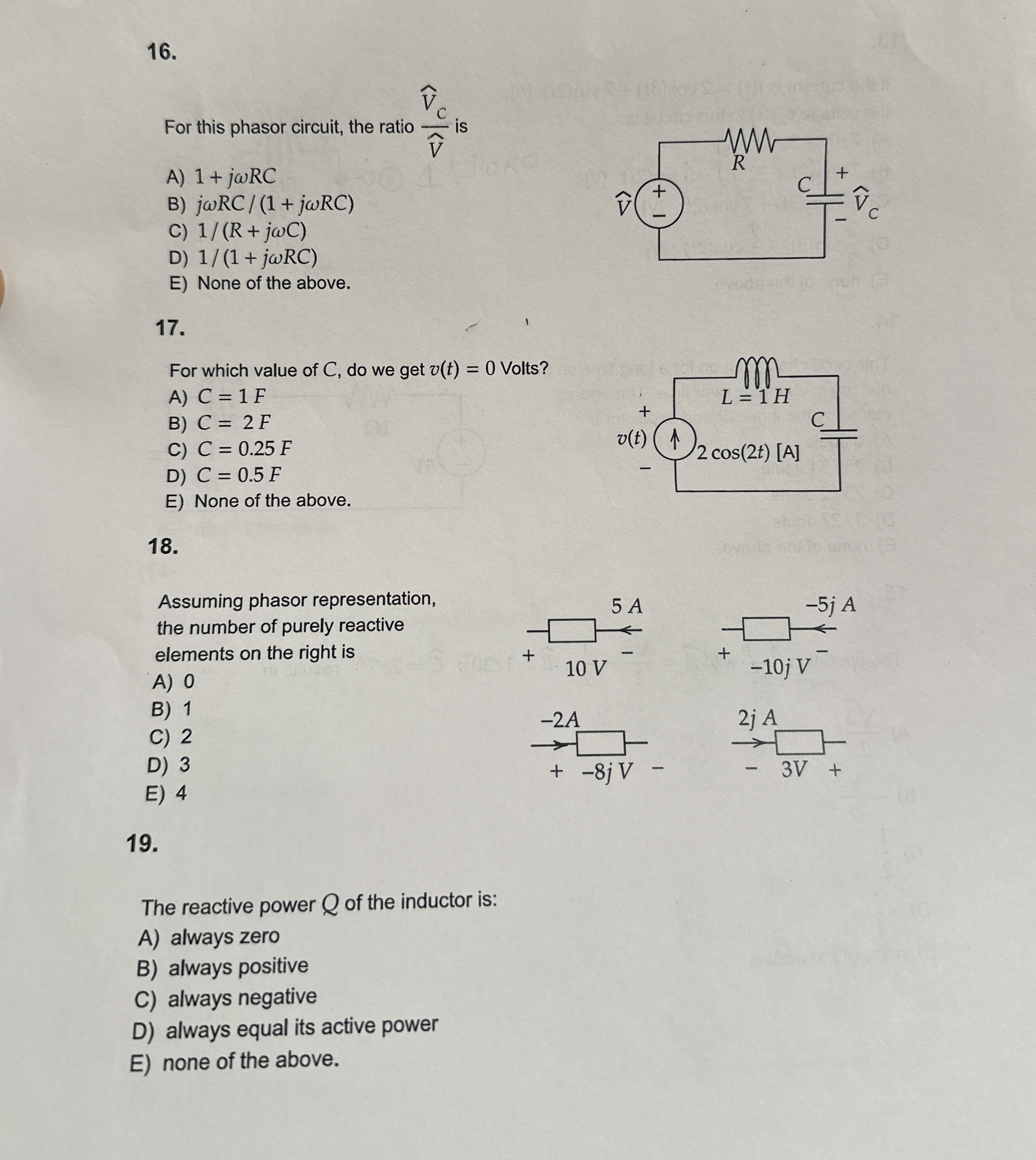 For this phasor circuit, the ratio w i d e h a t