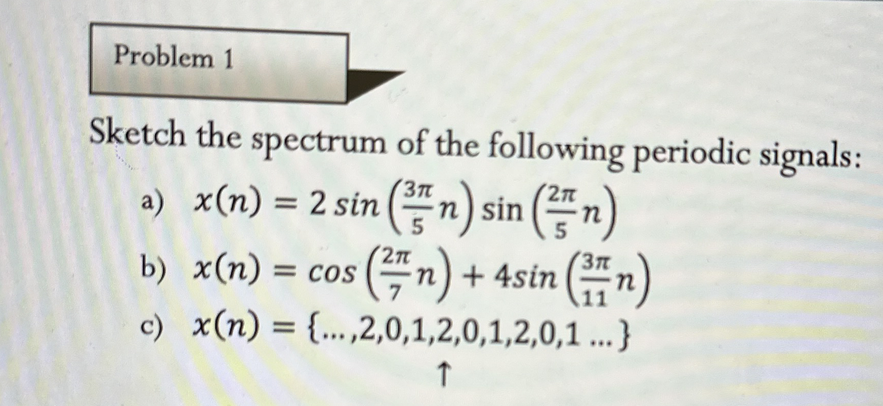 Sketch the spectrum of the following periodic