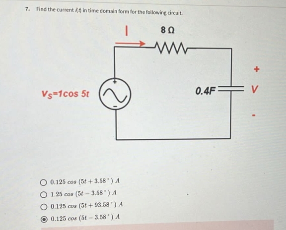 Find the current t in time domain form for the