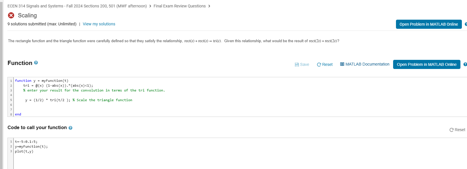 The rectangle function and the triangle function