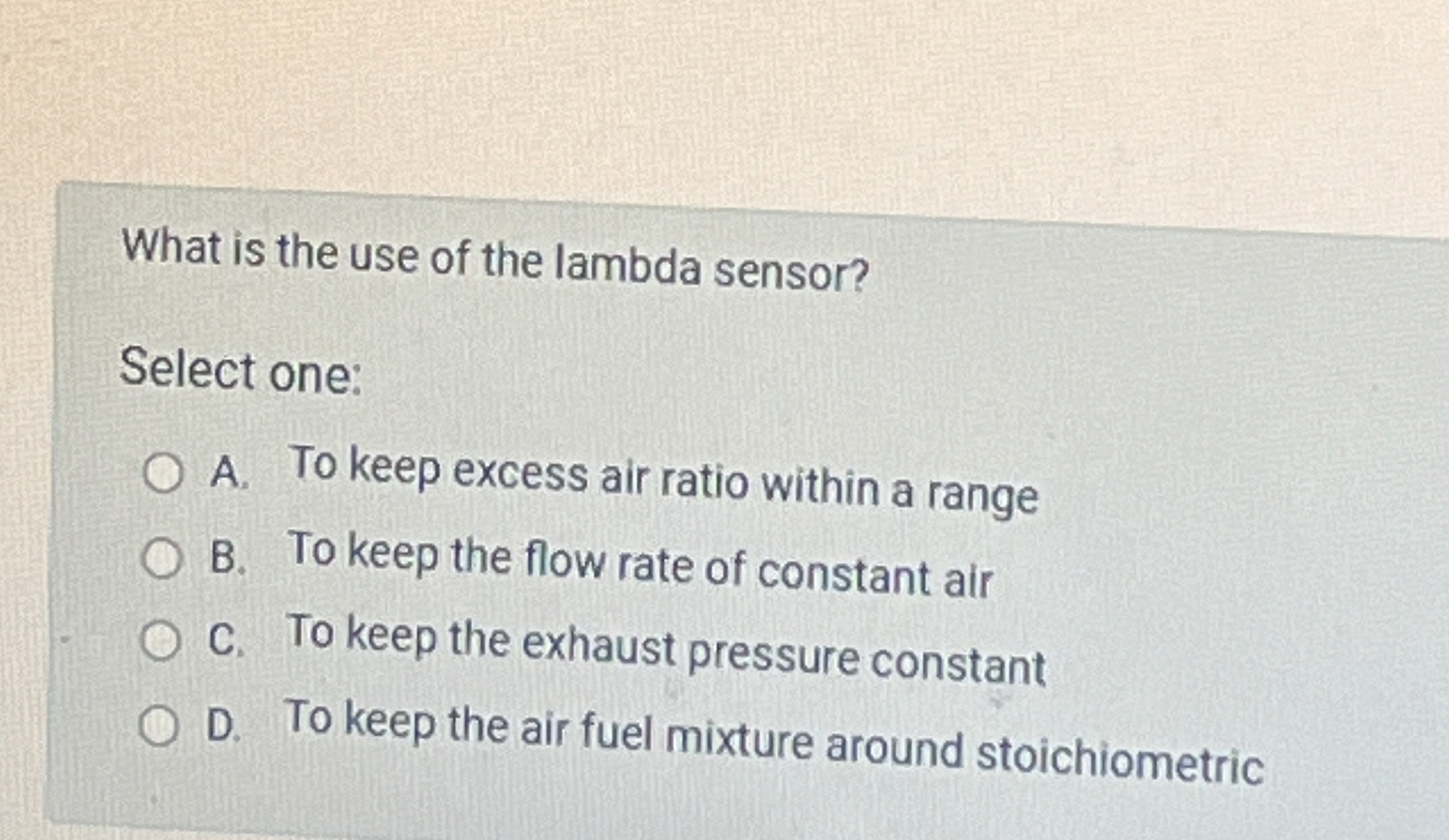 What is the use of the lambda sensor ? Select