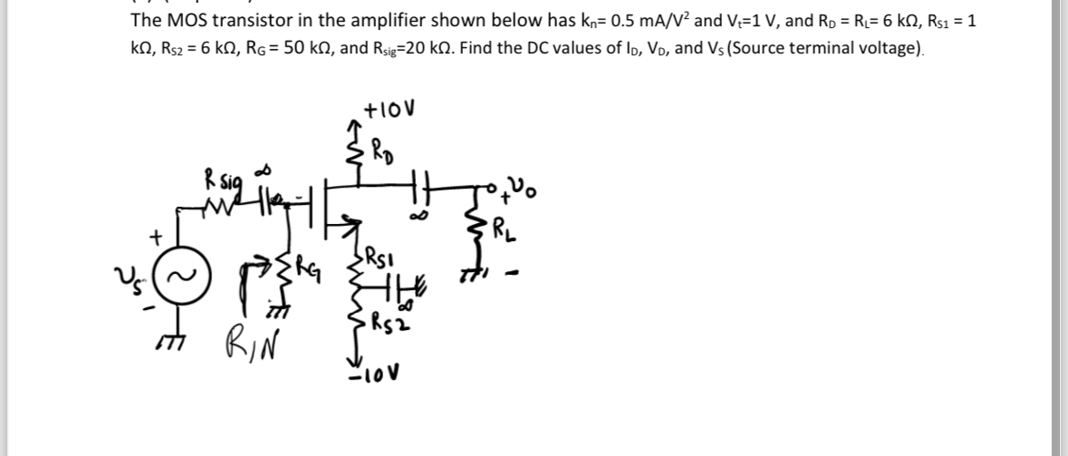 The MOS transistor in the amplifier shown below