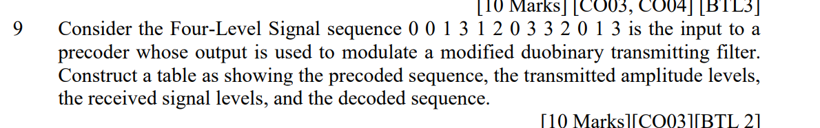 9 Consider the Four - Level Signal sequence 0 0 1