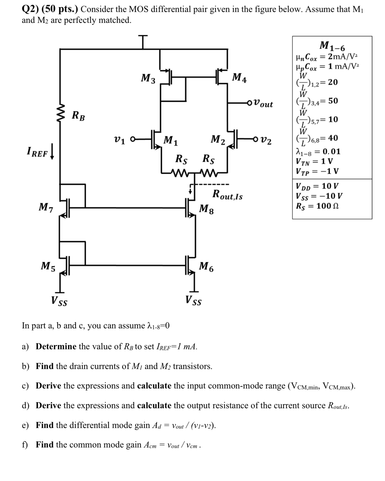 Q 2 ) ( 5 0 pts . ) Consider the MOS differential