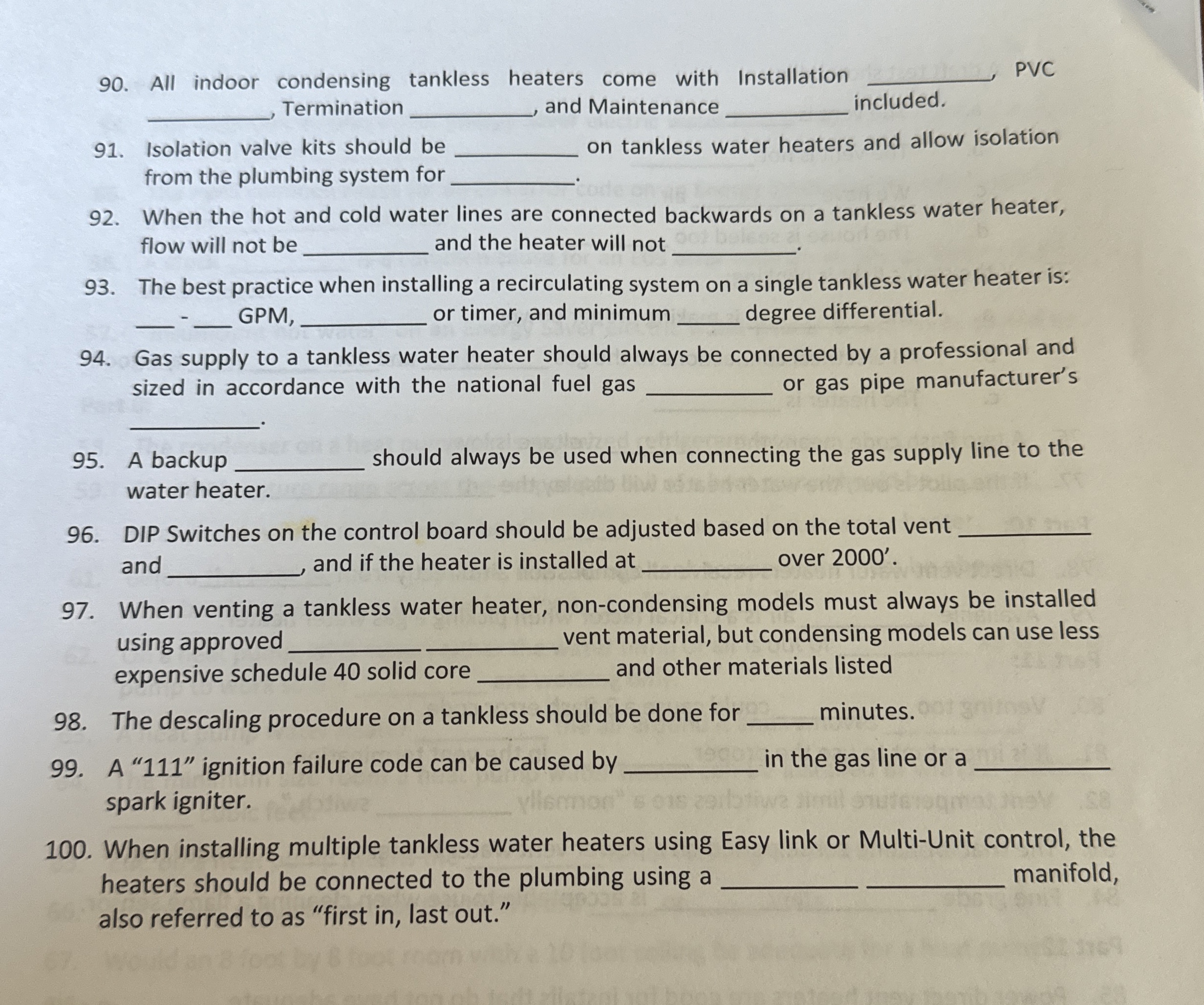 All indoor condensing tankless heaters come with