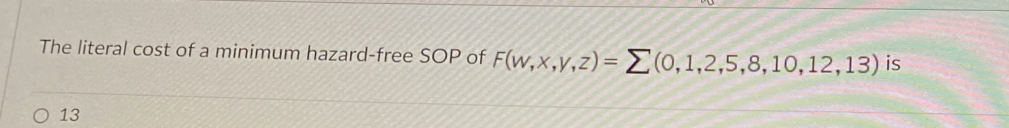 The literal cost of a minimum hazard - free SOP
