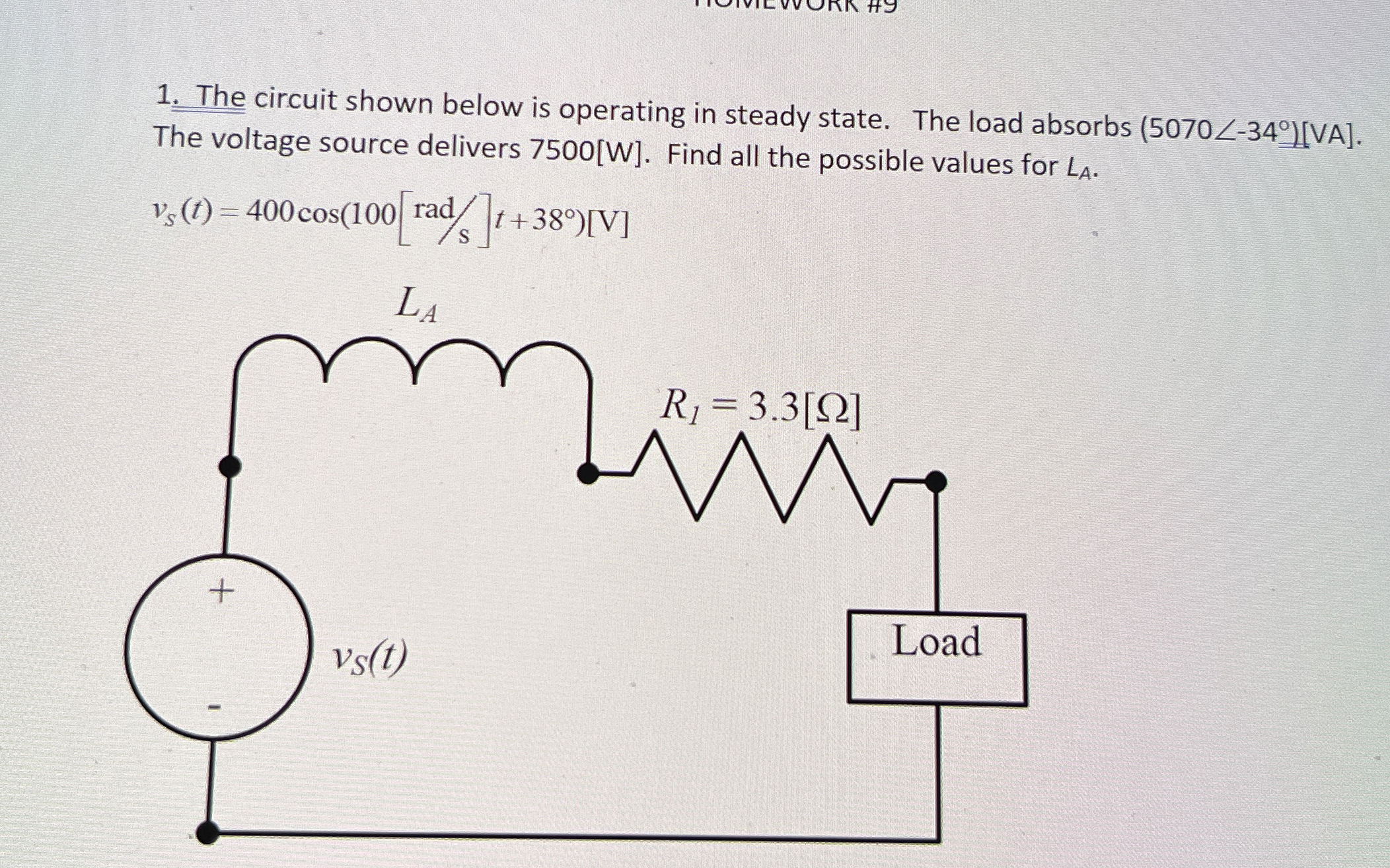 The circuit shown below is operating in steady