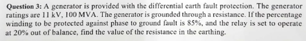 Question 3 : A generator is provided with the