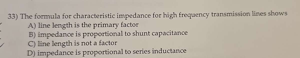 The formula for characteristic impedance for high