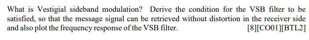 What is Vestigial sideband modulation? Derive the