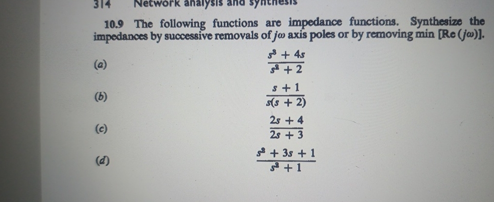 1 0 . 9 The following functions are impedance