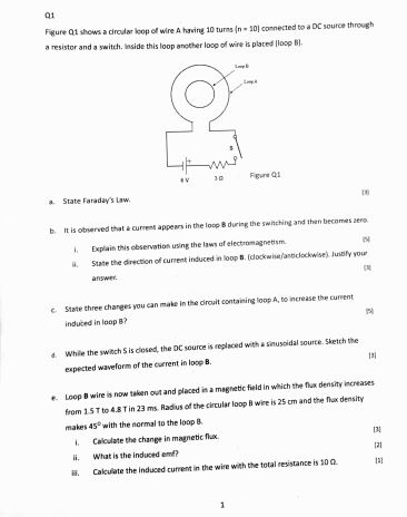 0 1 Figure Q 1 shows a circular lope of wire A