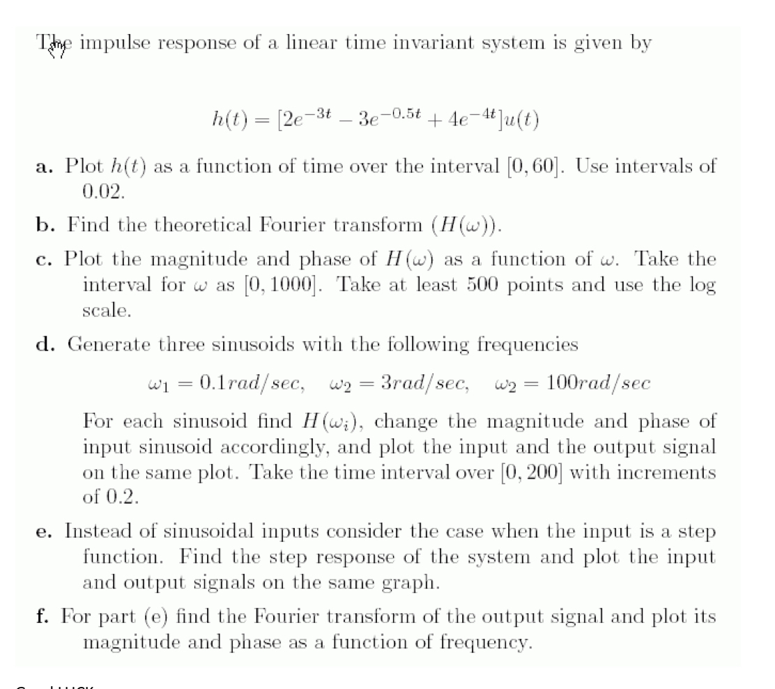 The impulse response of a linear time invariant
