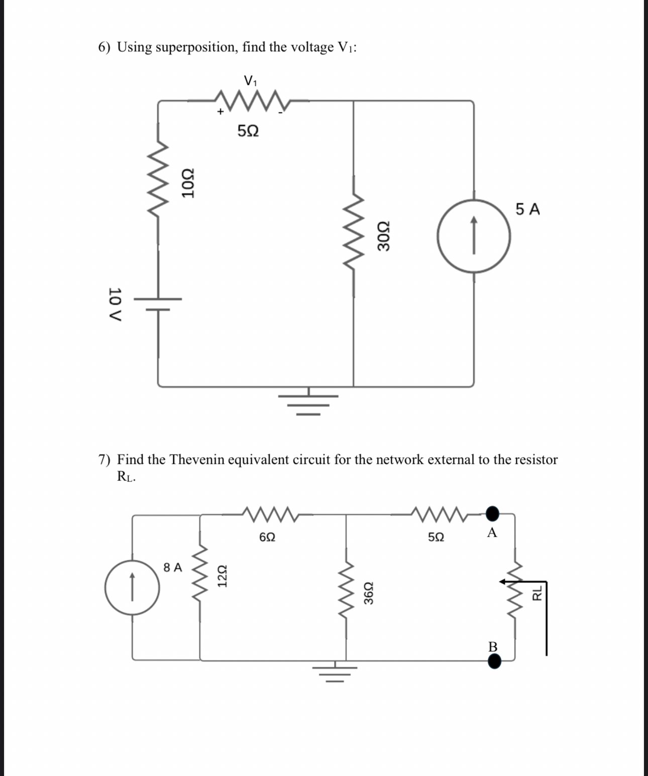 Q 6 ) Using superposition, find the voltage V 1 :