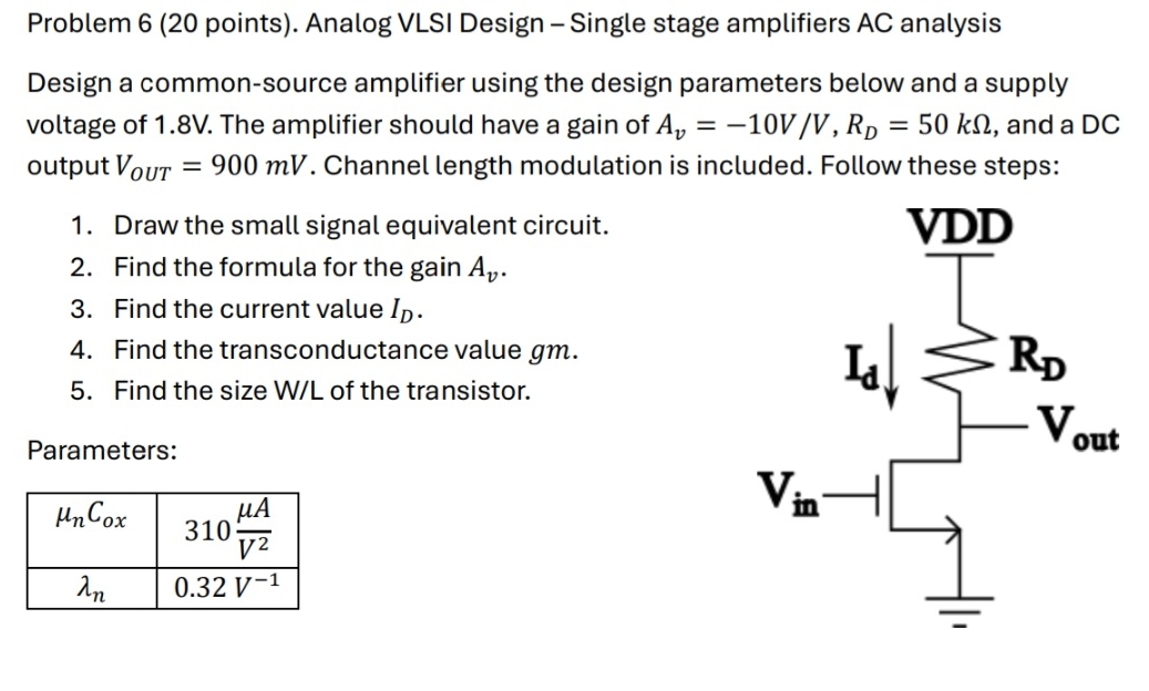 Problem 6 ( 2 0 points ) . Analog VLSI Design -