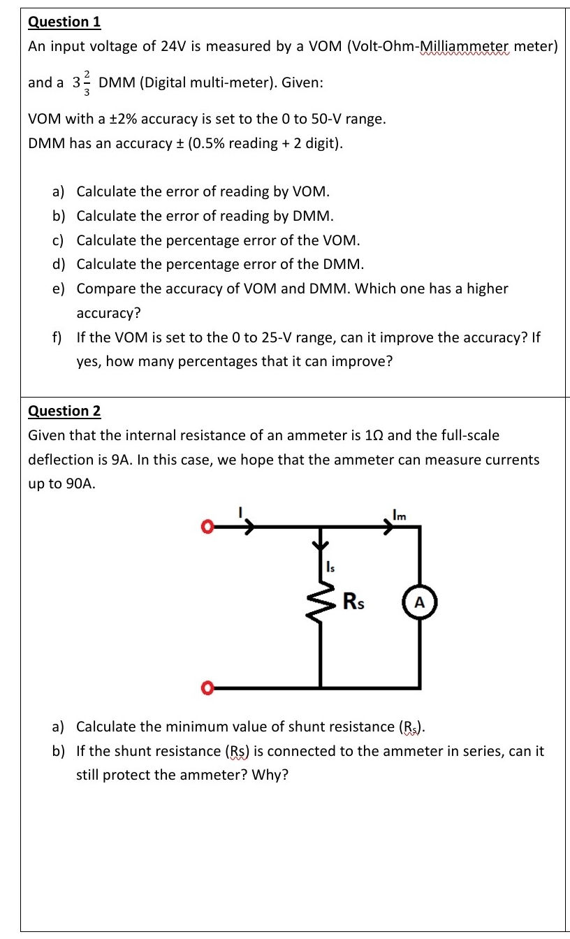 Question 1 An input voltage of 2 4 V is measured