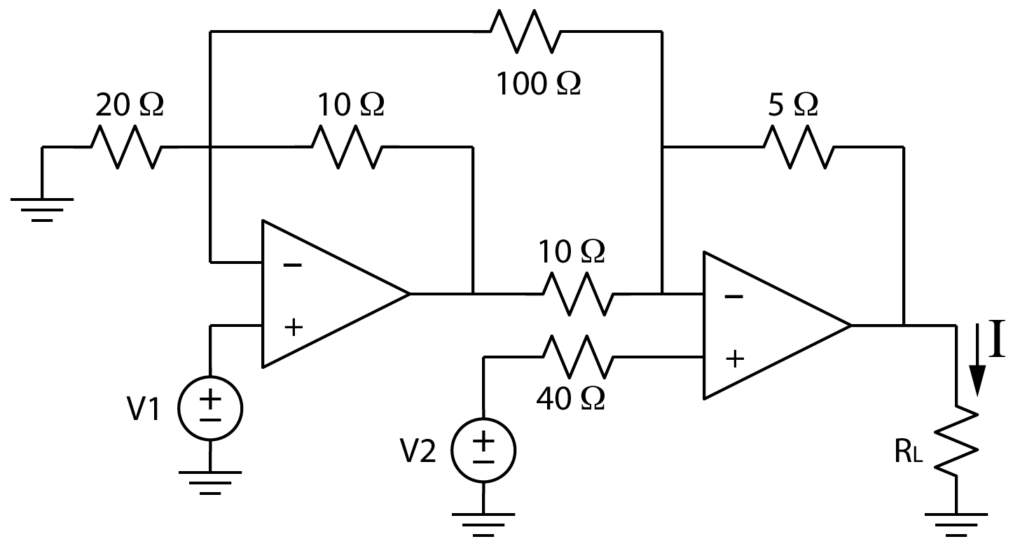 Find the output current I in mA for the cascaded