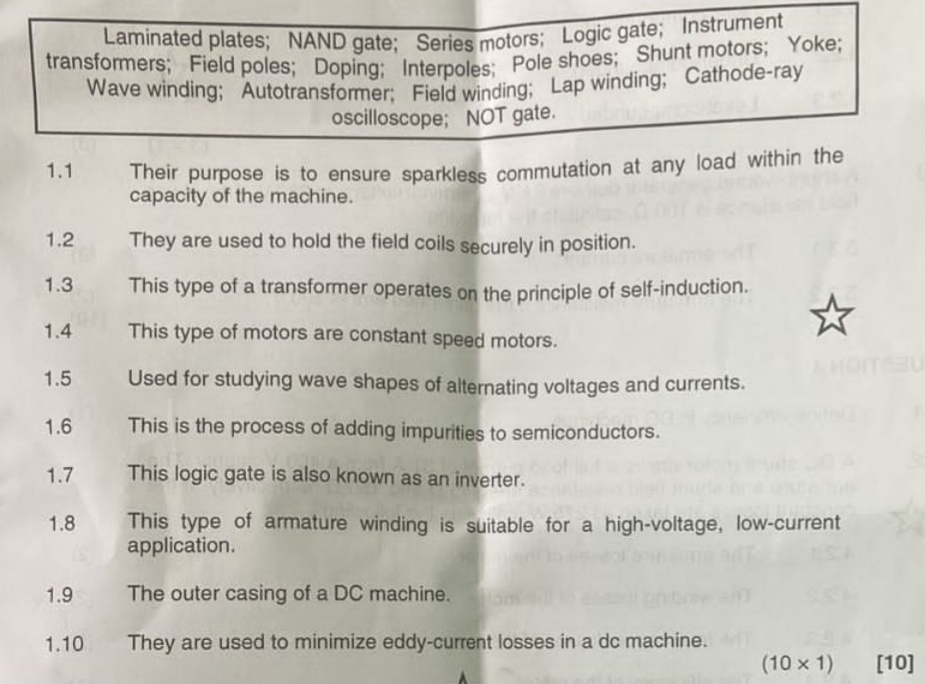 Laminated plates; NAND gate; Series motors; Logic
