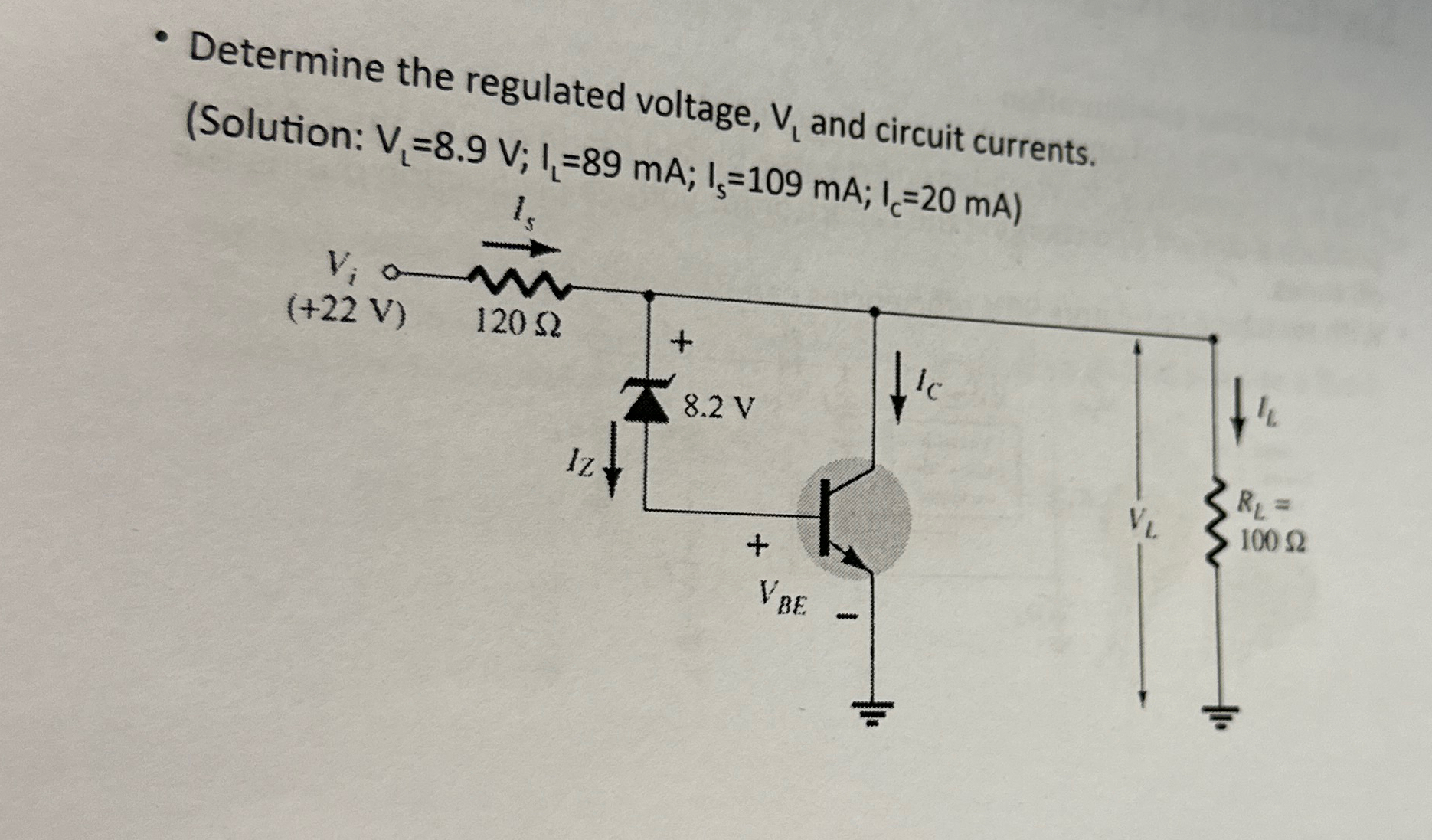 Determine the regulated voltage, V t and circuit
