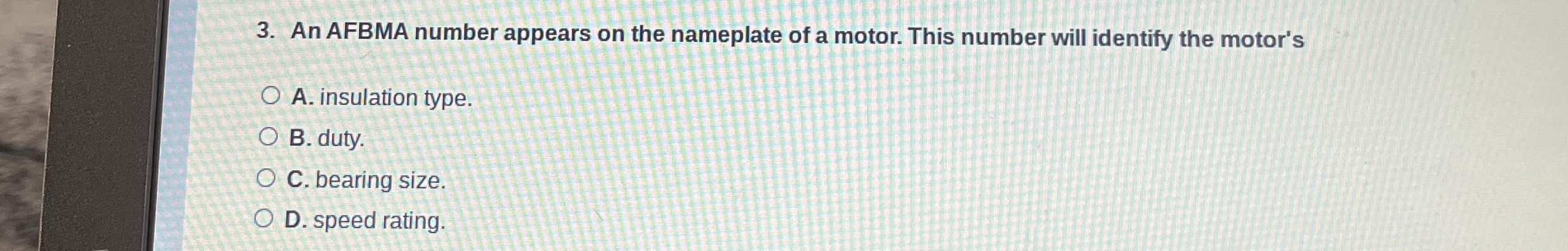 An AFBMA number appears on the nameplate of a