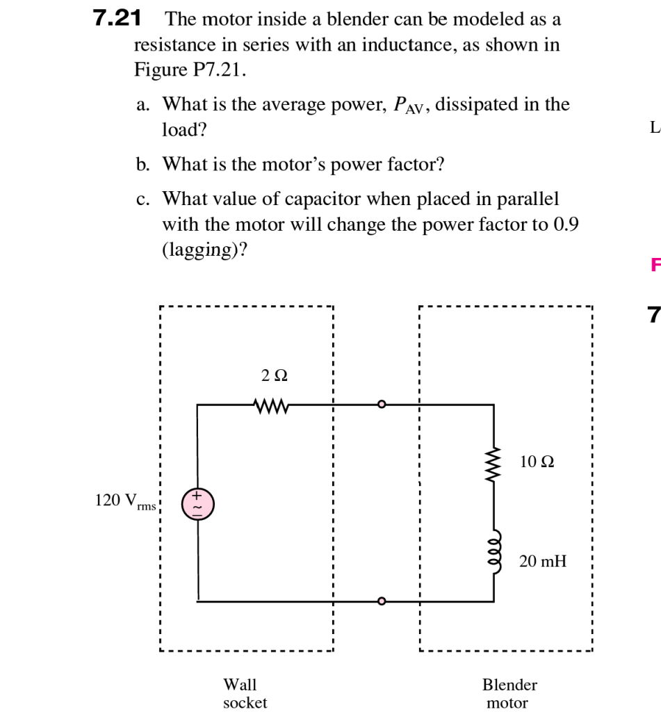 7 . 2 1 The motor inside a blender can be modeled