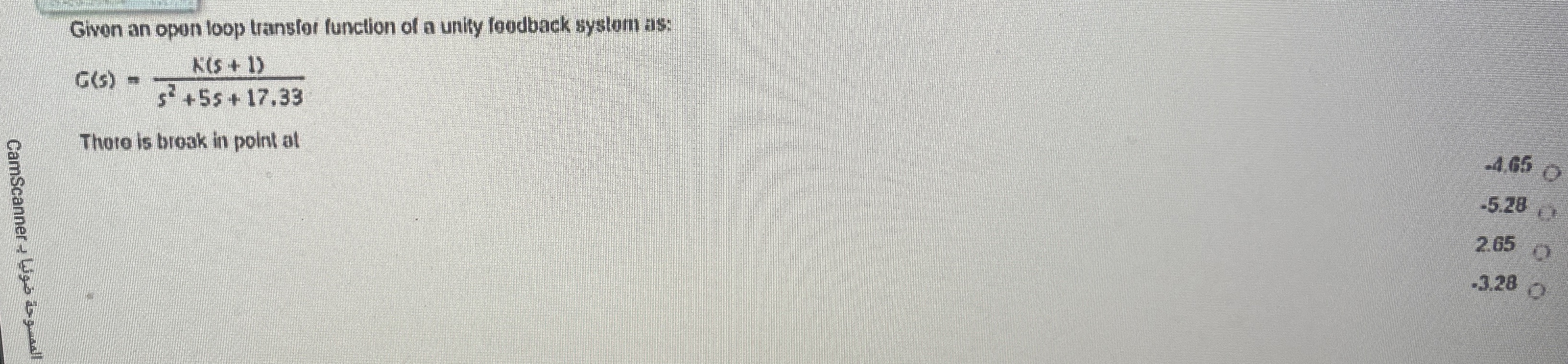 Given an opon loop transfer function of a unity