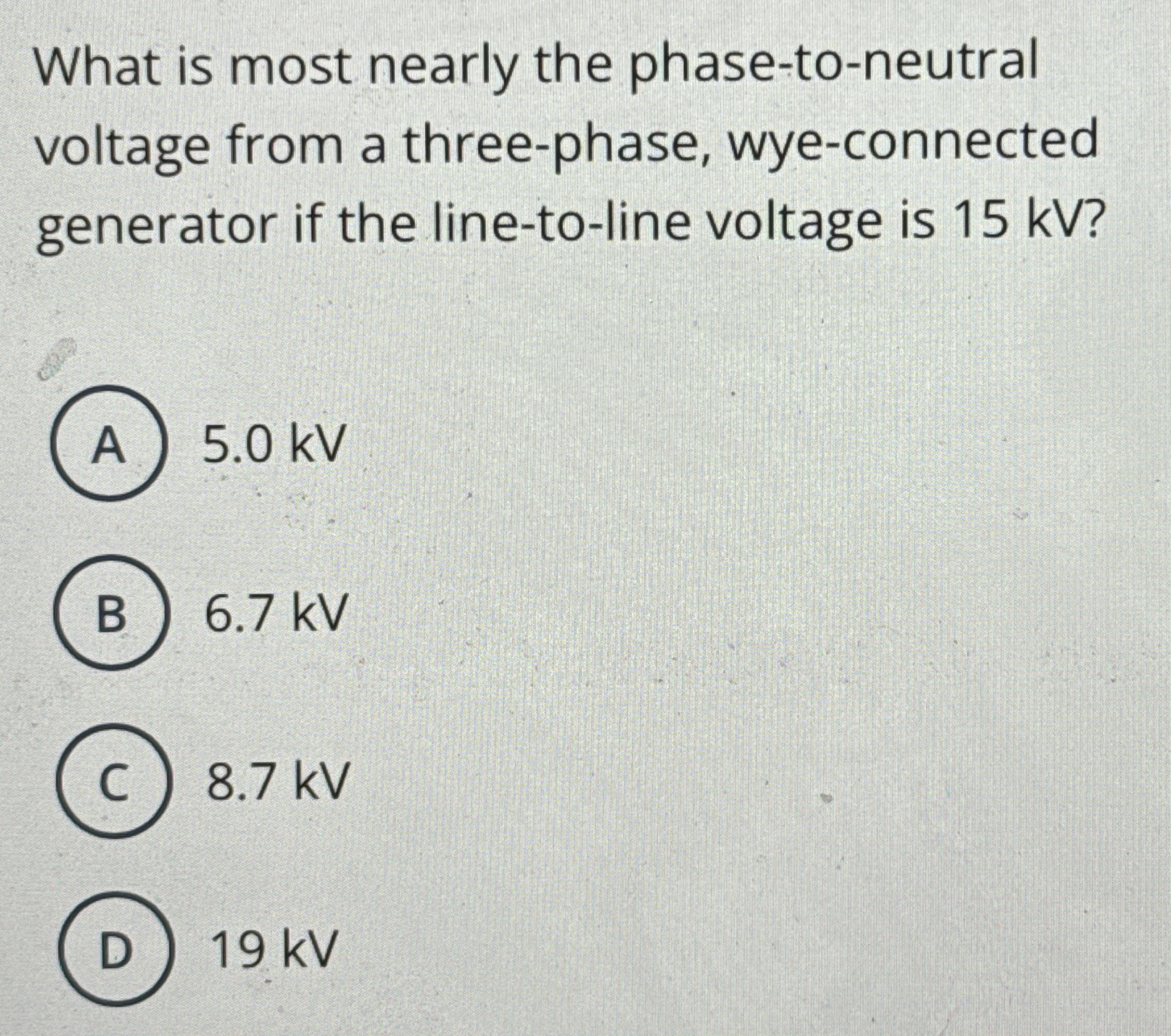 What is most nearly the phase - to - neutral