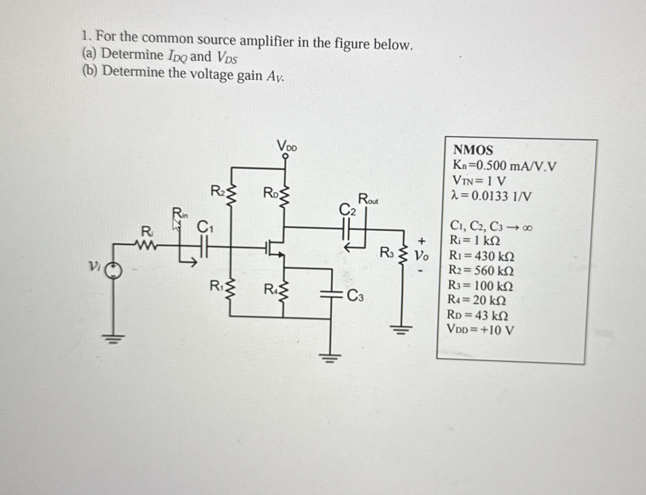 For the common source amplifier in the figure